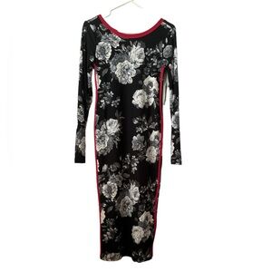 EYE CANDY Floral Black & White Long Sleeves Maxi Medium Body Hugger Dress BNWT